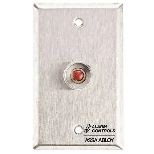 Alarm Controls RP-26WH Remote Wall Plate with N/O Red Push Button, Guard Ring, Single Gang, White Stainless Steel