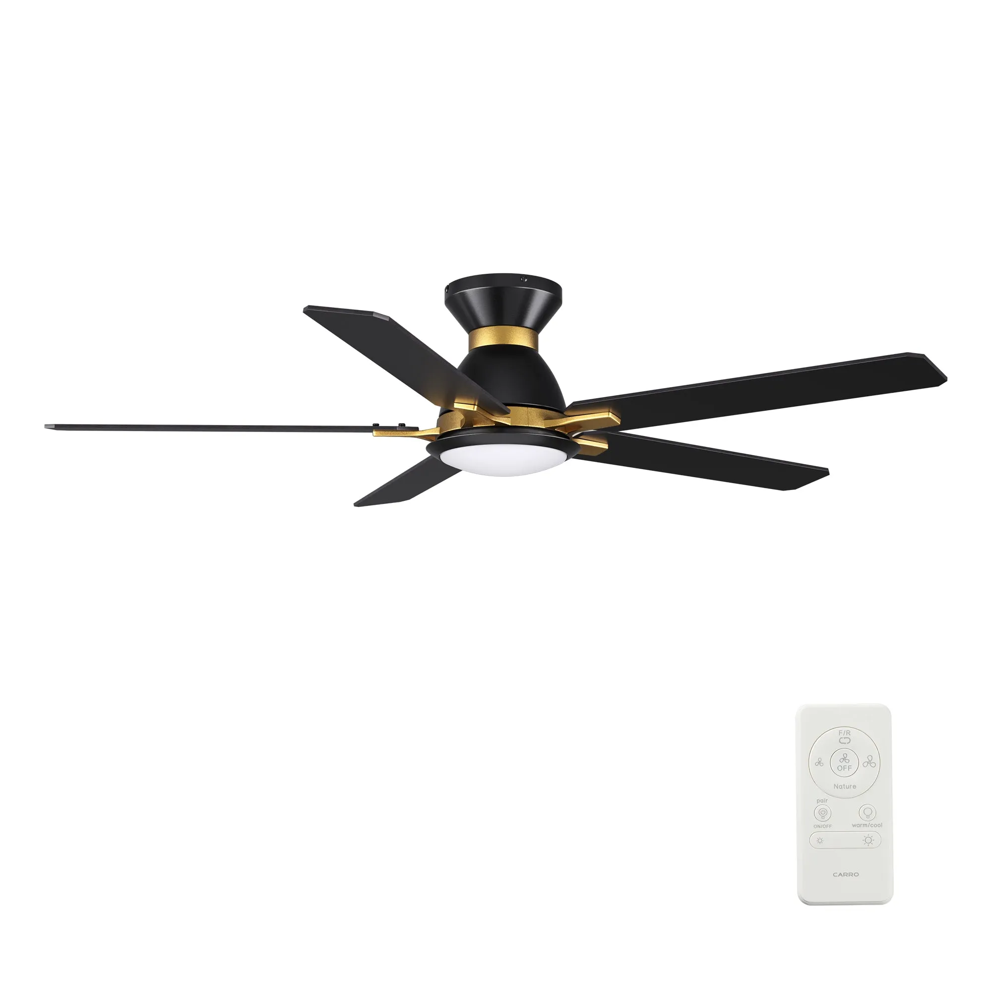 BRISTOL 60 inch 5-Blade Flush Mount Ceiling Fan with LED Light & Remote Control - Black & Gold