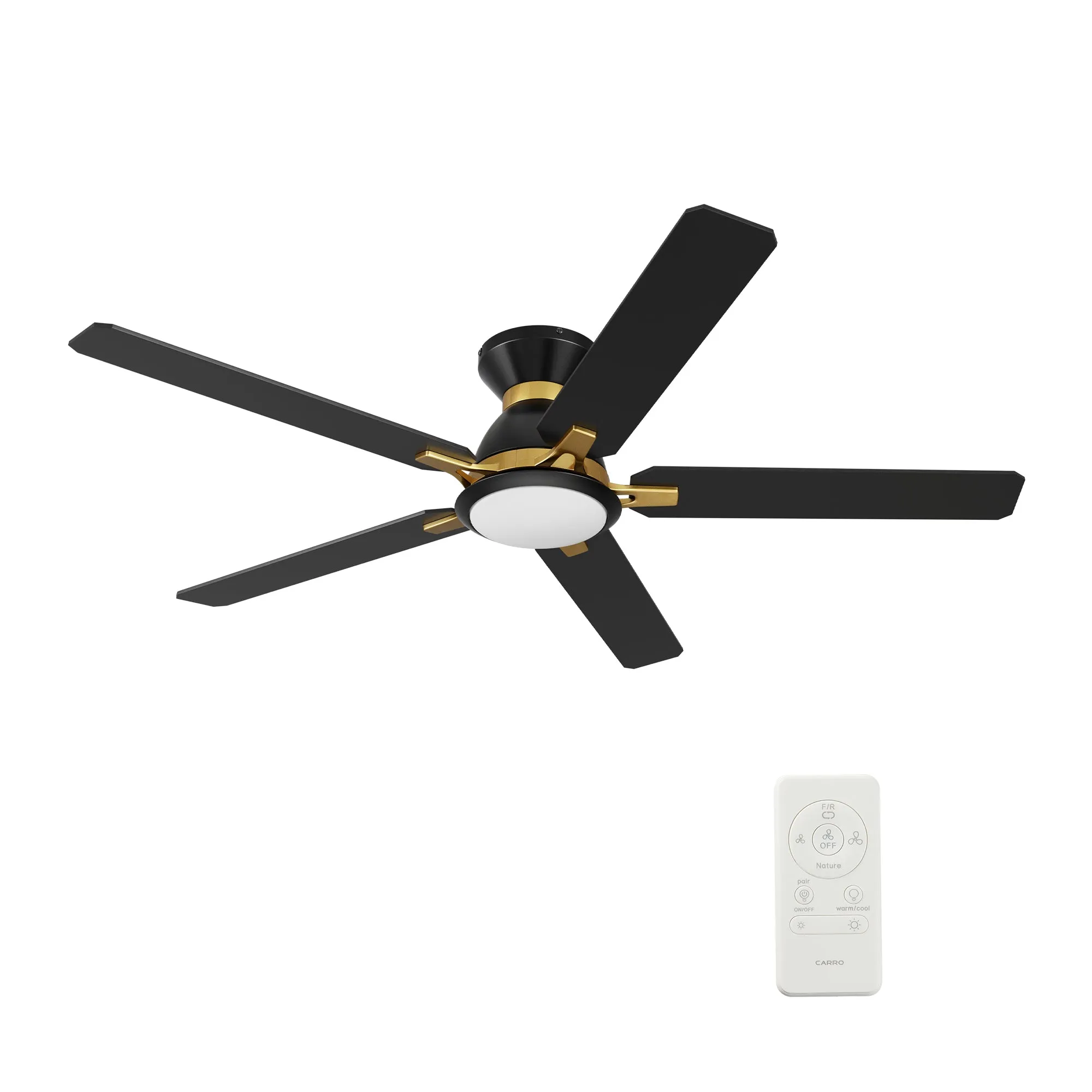 BRISTOL 60 inch 5-Blade Flush Mount Ceiling Fan with LED Light & Remote Control - Black & Gold