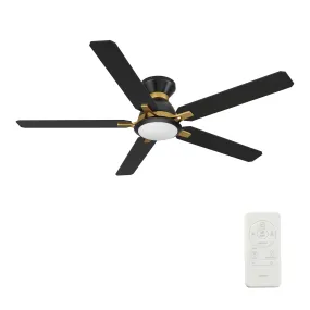 BRISTOL 60 inch 5-Blade Flush Mount Ceiling Fan with LED Light & Remote Control - Black & Gold