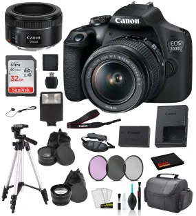 Canon EOS 2000D (REBEL T7) DSLR Camera 18-55MM IS ii and EF 50mm f/1.8 STM Bundle SanDisk 32gb   MORE - International