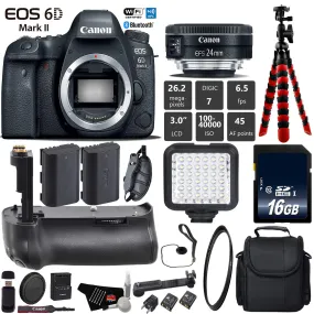 Canon EOS 6D Mark II DSLR Camera With 24mm 2.8 STM Lens   Professional Battery Grip   UV Protection Filter   LED Kit Base Bundle