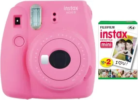 Fujifilm Instax Mini 9 Instant Camera (Flamingo Pink) with 20 Mini Films Bundle