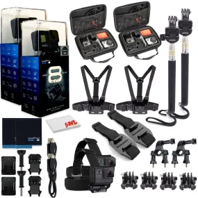 GoPro HERO8 Black Digital Action Camera - With Mega Accessory Kit - All You need Bundle - 2 Pack