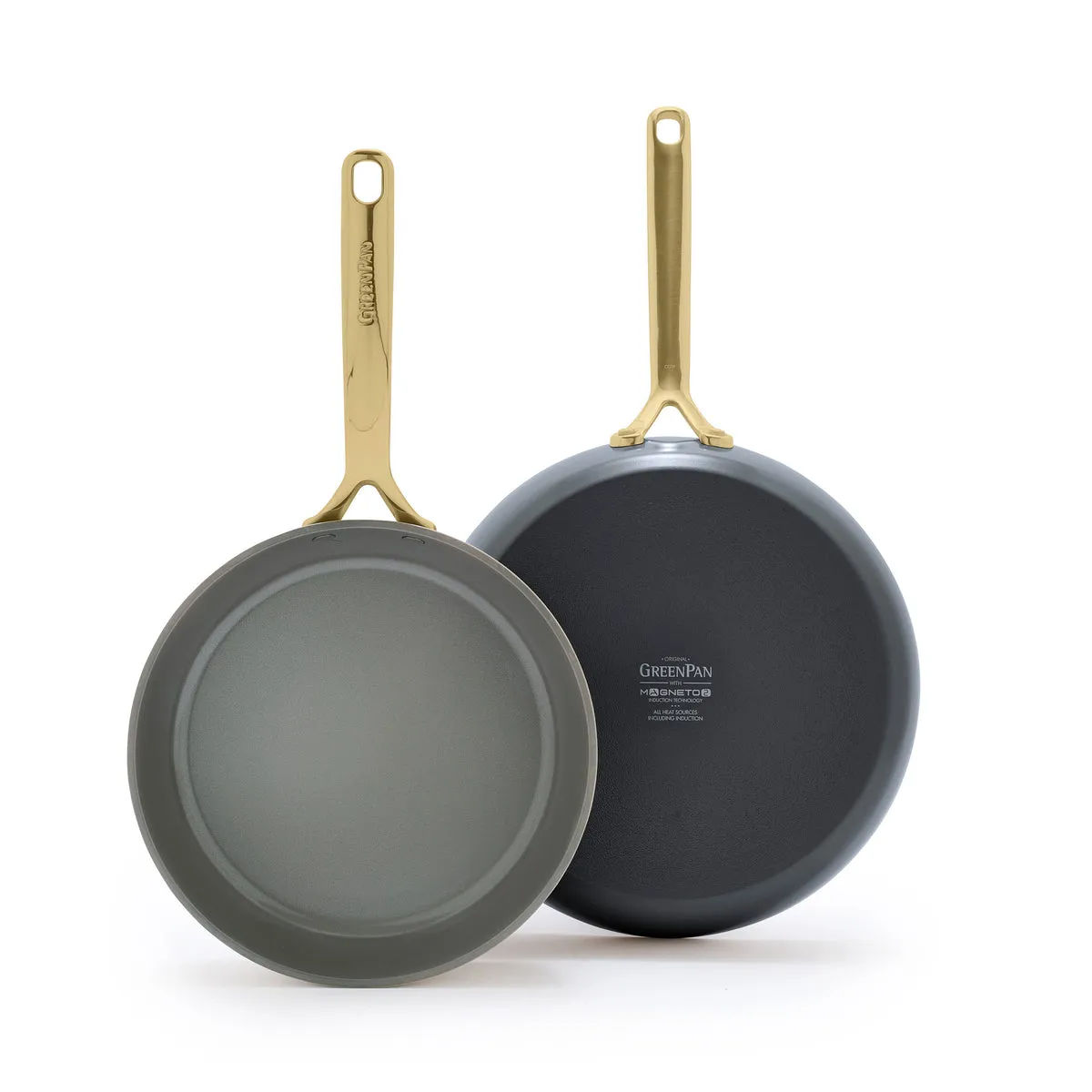 GP5 Colors Ceramic Nonstick 9.5" and 11" Frypan Set with Champagne Handles | Slate