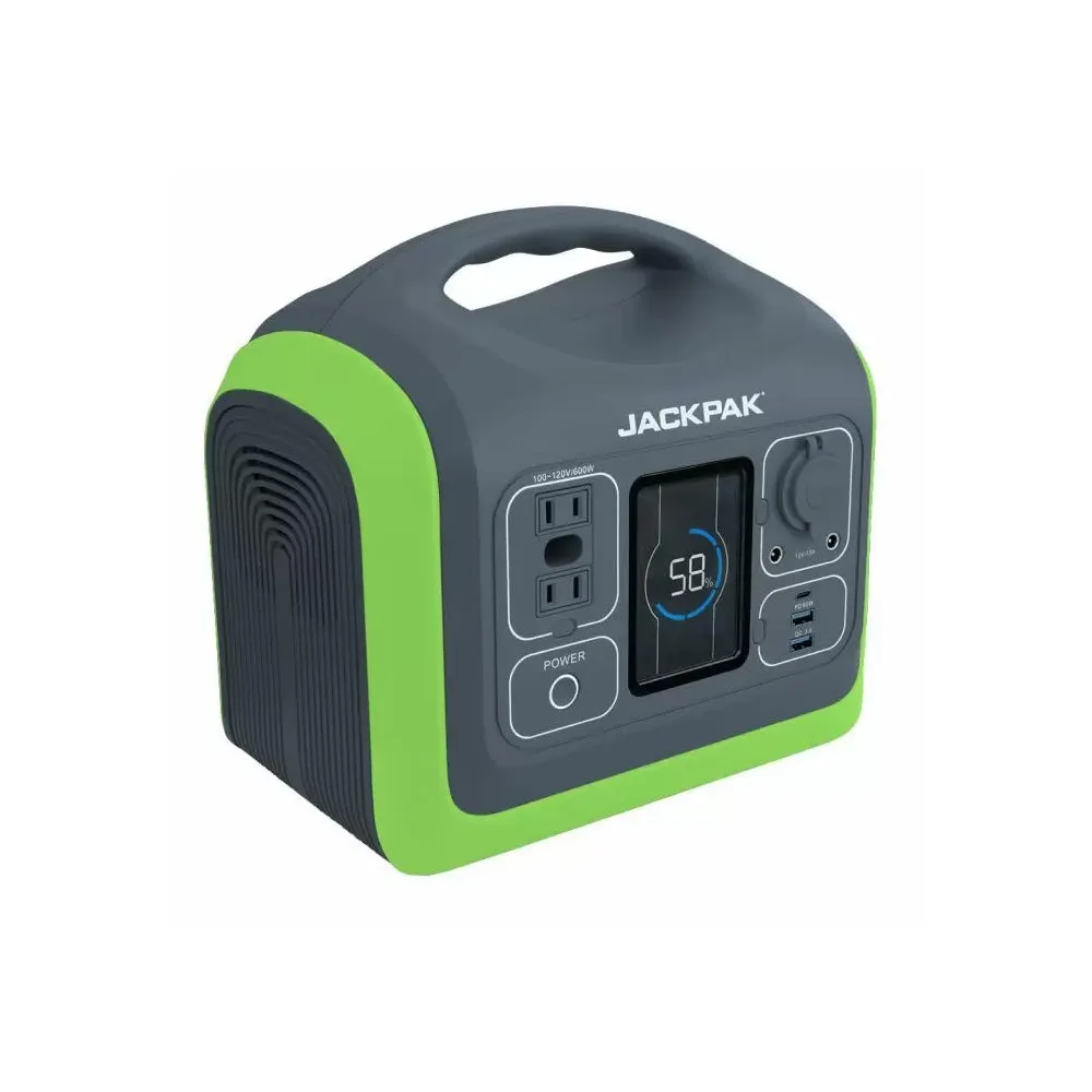 JackPak PS600W Water-Resistant, AC Output Port, Power Bank, LED Lamp,USB-C PD 60W Port, USB-A 3.0 Port,DC12V521 Output Port